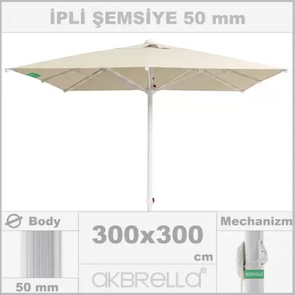 3x3 m Kare İpli Sistem 50mm Alüminyum Gövdeli Krem Akrilik Kumaşlı Bahçe ve Cafe Şemsiyesi saçaksız