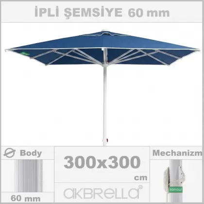 3x3 metre 60mm kare ipli sistem alüminyum gövdeli büyük bahçe şemsiyesi lacivert