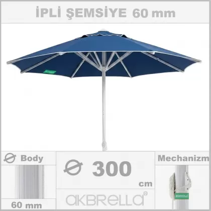 300 Çap, 60mm yuvarlak ipli sistem alüminyum gövdeli büyük bahçe şemsiyesi lacivert