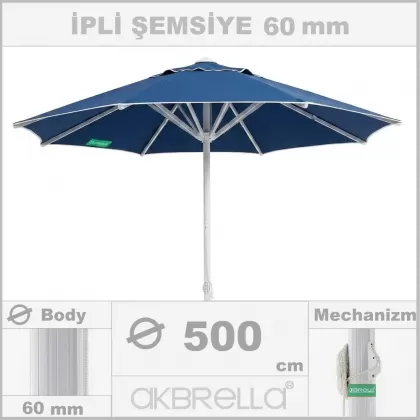 500 Çap, 60mm yuvarlak ipli sistem alüminyum gövdeli büyük bahçe şemsiyesi lacivert
