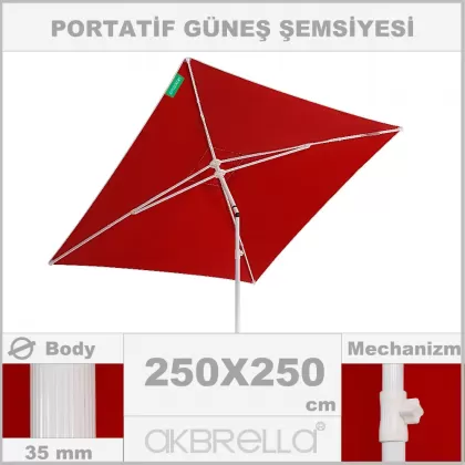 2.5x2.5 Metre 36mm mandallı sistem rüzgara dayanıklı balkon havuz şemsiyesi saçaksız