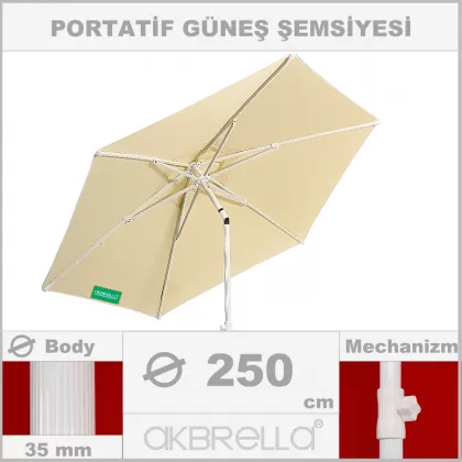 250 Çap 36mm mandallı sistem portatif rüzgara dayanıklı balkon havuz şemsiyesi saçaksız