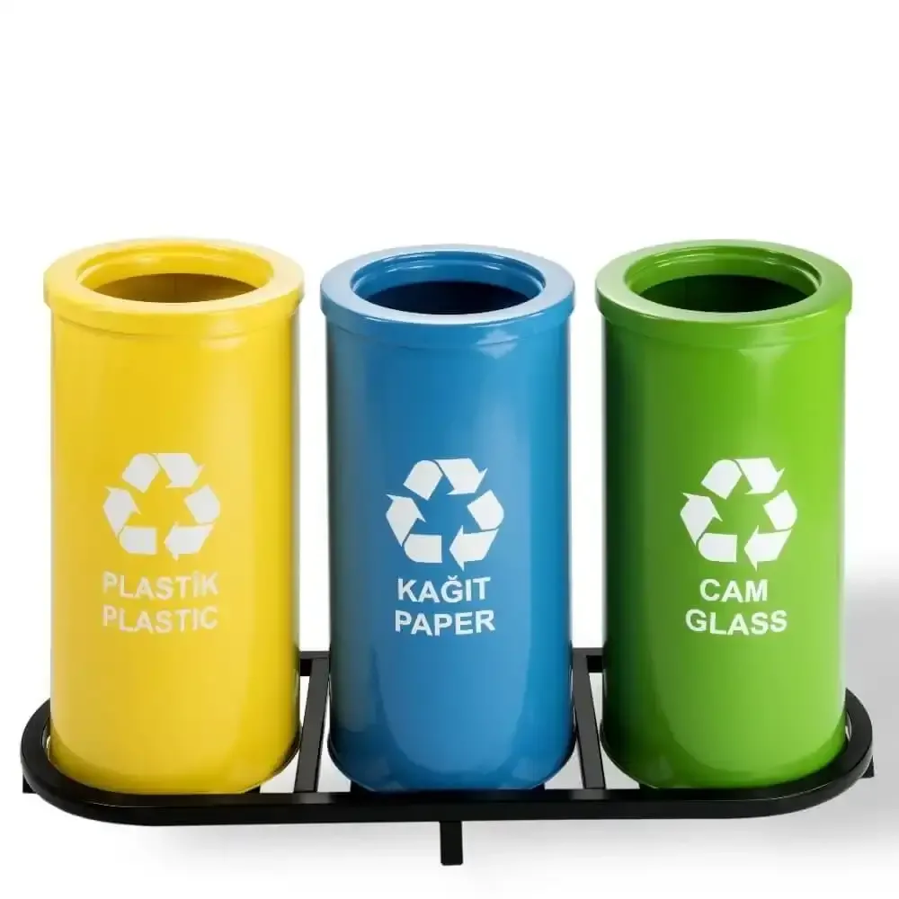 3 Piece Recycling Dustbin Set Paper 35x103x66 cm Akbrella World AKB-640