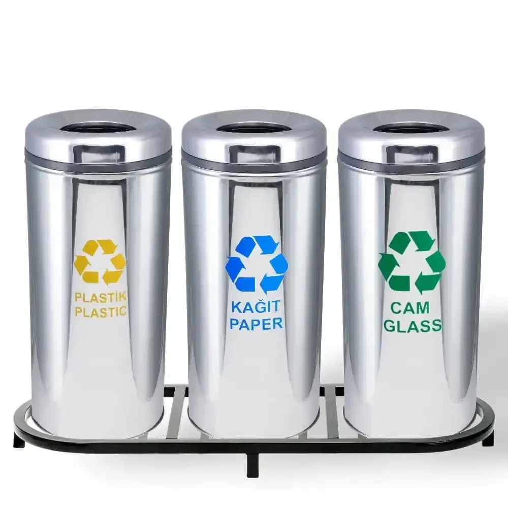 3 Piece Recycling Dustbin Set Plastic 36x103x69 cm Akbrella World AKB-618