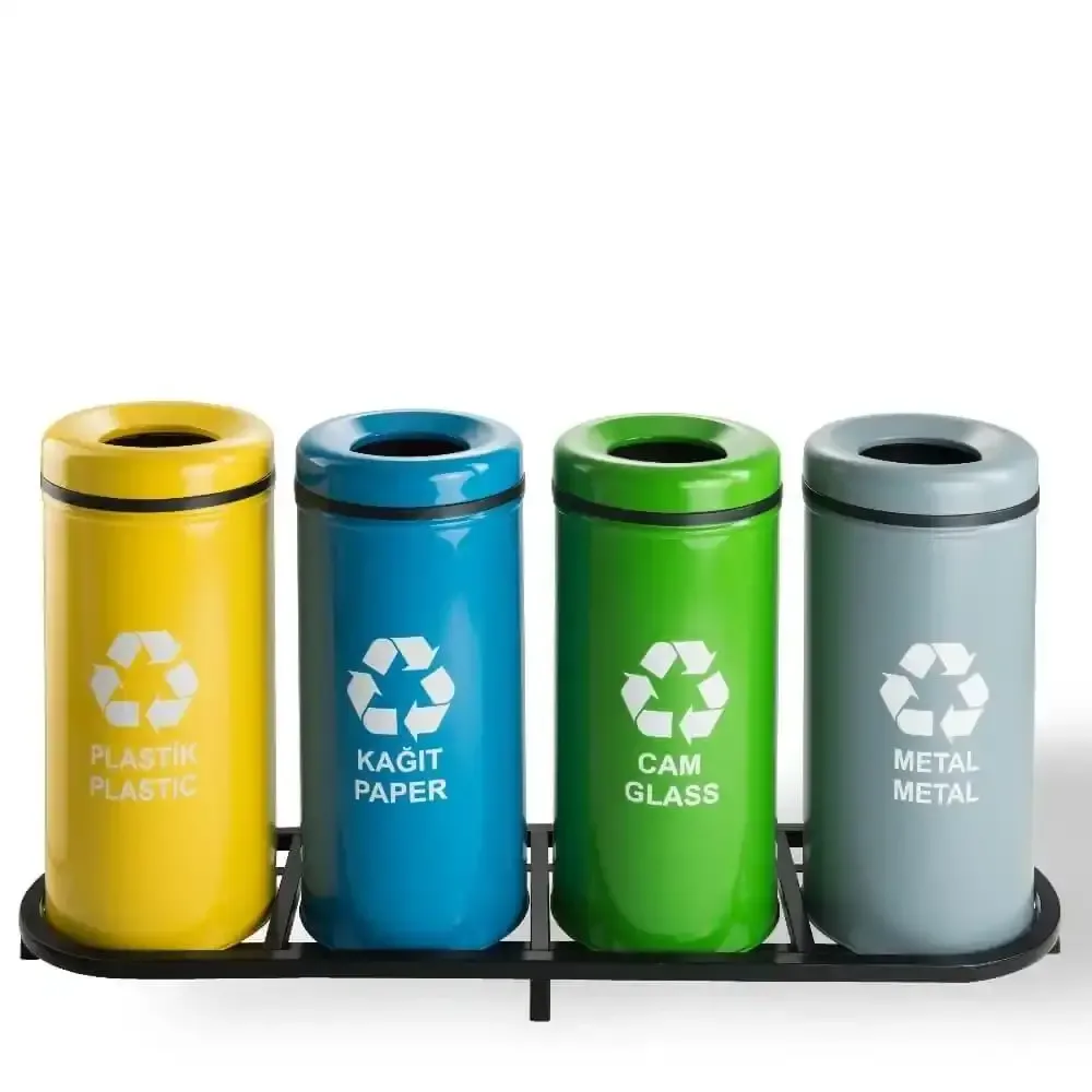 4 Pieces Dustbin Set Plastic, Paper, Glass 36x136x71 cm Akbrella World AKB-615