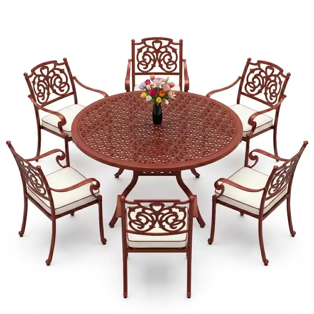 6 Seater Butterfly Pattern Aluminum Die Casting Table Chair Set Akbrella World AKB-993