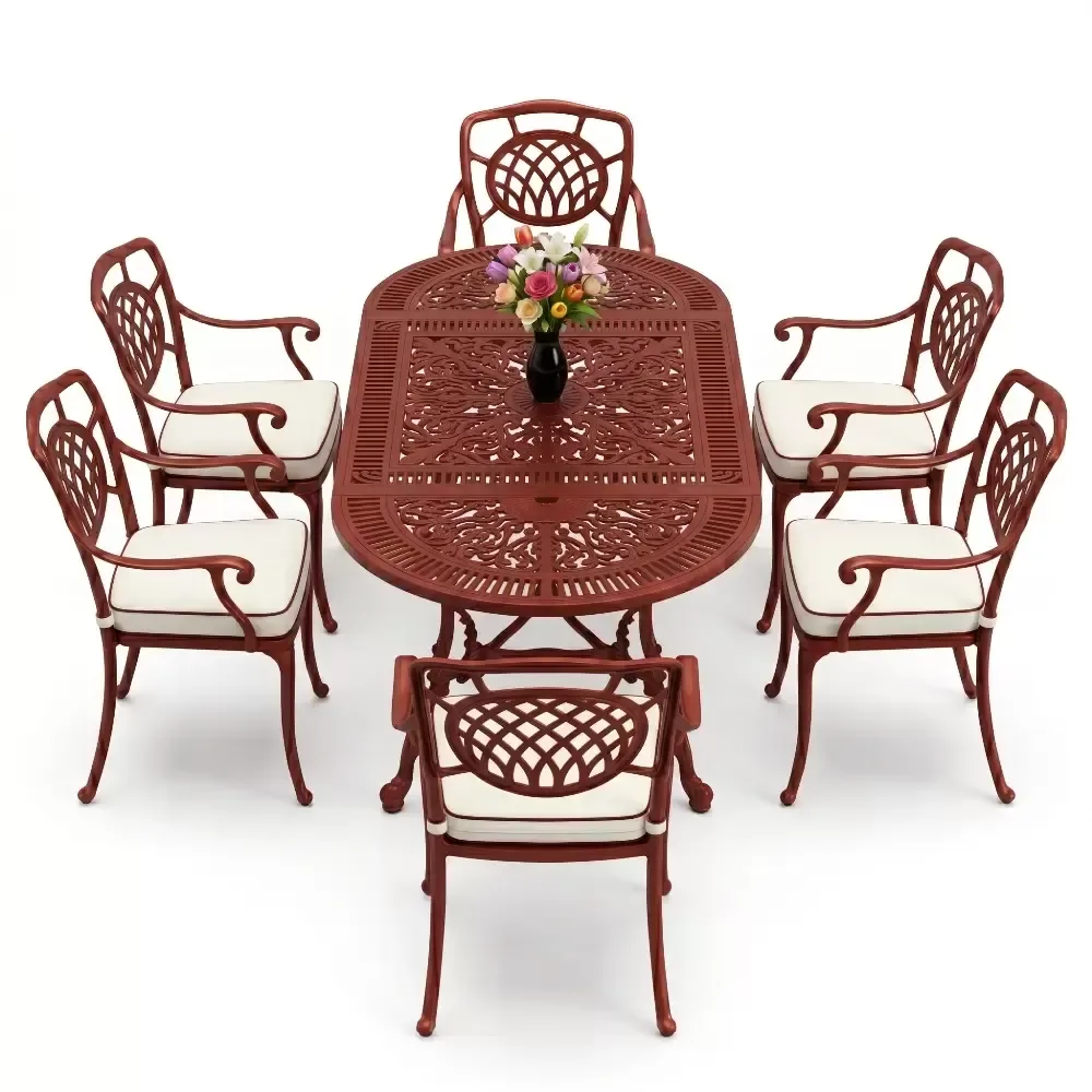 6 Seater Moon Aluminum Casting Table Chair Set with Armrests Akbrella World AKB-1011