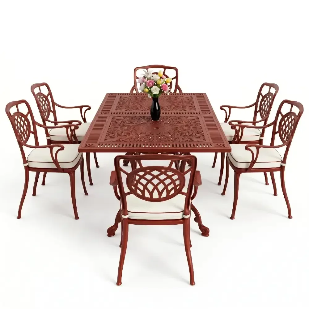 6 Seater Moon Aluminum Casting Table Chair Set with Armrests Akbrella World AKB-1000
