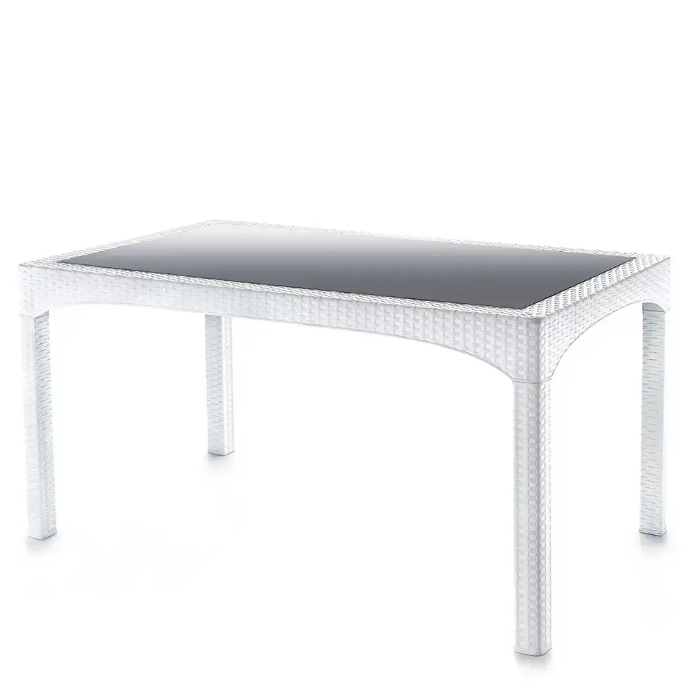 White Glass Plastic Rattan Table 2586-4 Akbrella World AKB-788