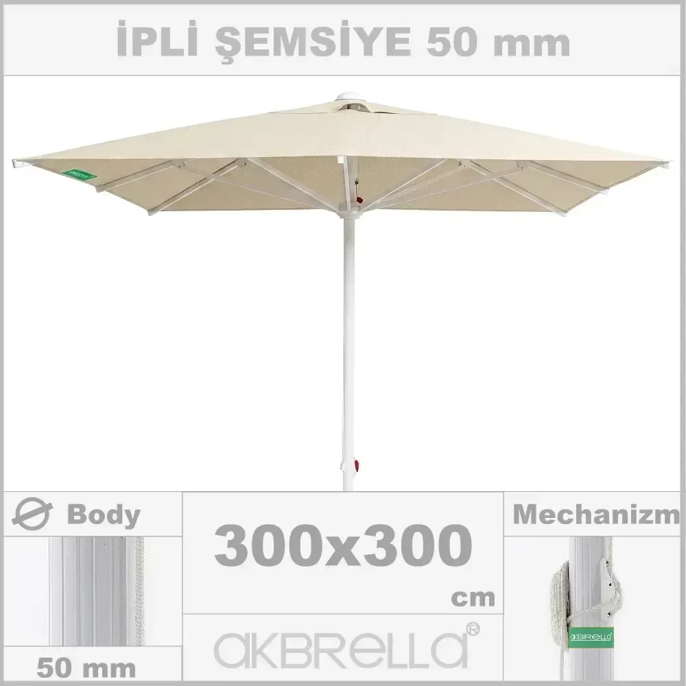 Diameter 50mm Aluminum Body, Rope System Garden Umbrella 3x3m Akbrella World AKB-45