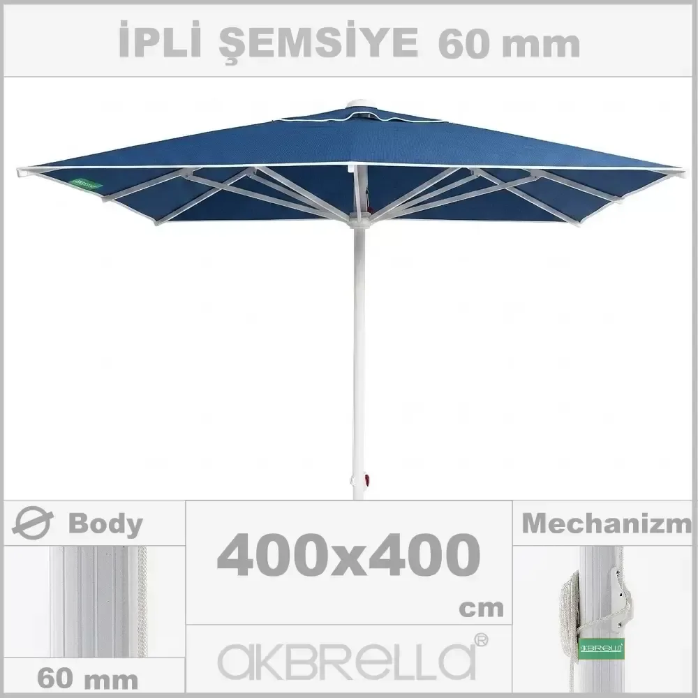 Diameter 60mm Aluminum Body, Rope System Garden Umbrella 4x4m Akbrella World AKB-66