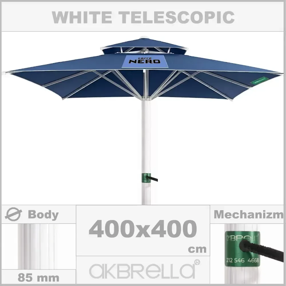 Diameter 85mm Aluminum Body, Telescopic Cafe Umbrella 4x4m Akbrella World AKB-17