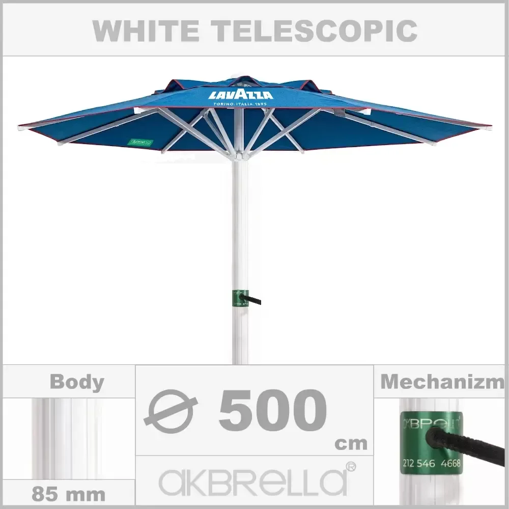 Diameter 85mm Aluminum Body, Telescopic Cafe Umbrella Diameter 5m Akbrella World AKB-21