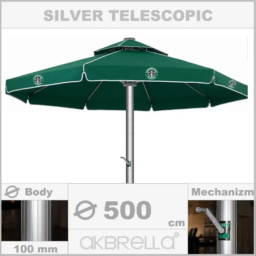 Dia100mm Silver Aluminum Body, Cafe Umbrella Diameter 5m Akbrella World AKB-02