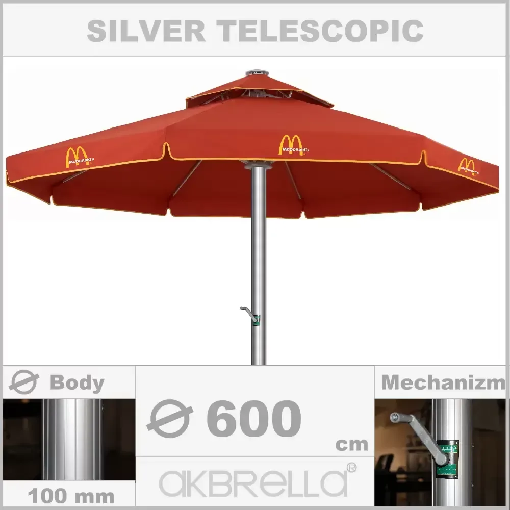 Dia100mm Silver Aluminum Body, Cafe Umbrella Diameter 6m Akbrella World AKB-09