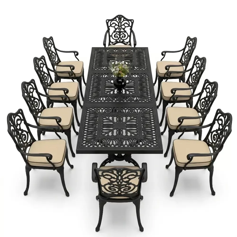 Cm 10 Person Wrought Iron Aluminum Cast Iron Table Chair Set Akbrella World AKB-1026
