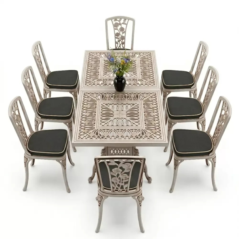 Cm 6 Person Wrought Iron Aluminum Cast Iron Table Chair Set Akbrella World AKB-1021