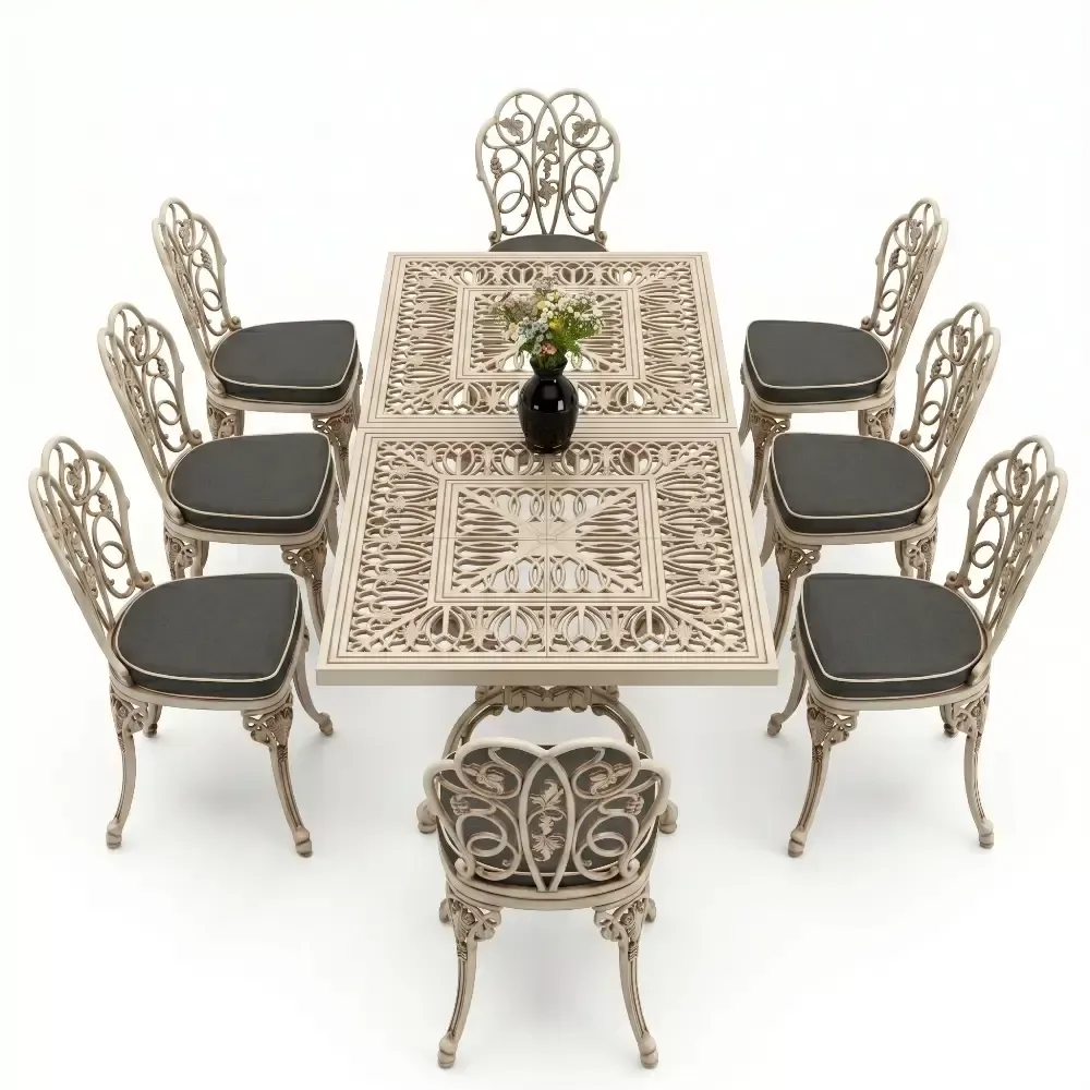 Cm 6 Person Wrought Iron Aluminum Cast Iron Table Chair Set Akbrella World AKB-1023