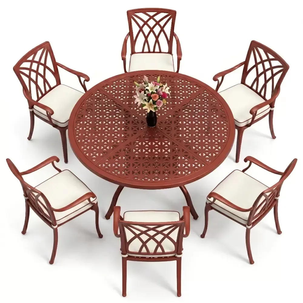 Cm 6 Person Aluminum Casting Table Chair Set with Armrests Akbrella World AKB-996