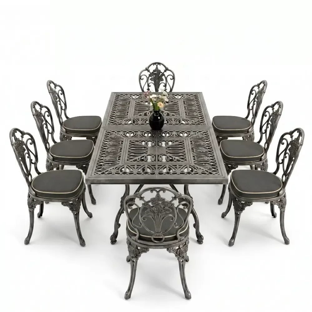 Cm 8 Person Rose Motif Aluminum Casting Table Chair Set Akbrella World AKB-1049