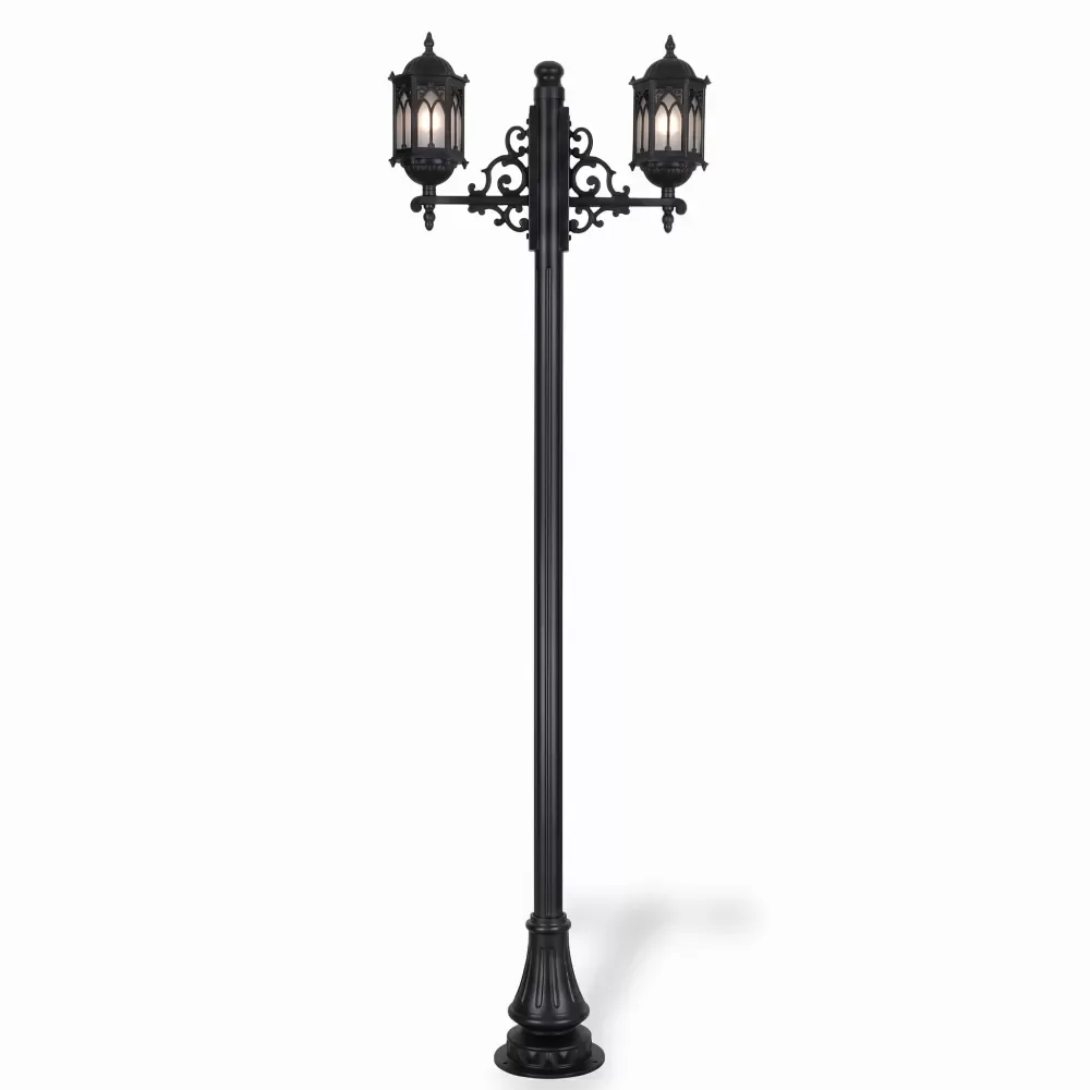 Lamp Holder Wrought Iron, Gold Color Garden Lighting Pole 280x90 cm Akbrella World AKB-141