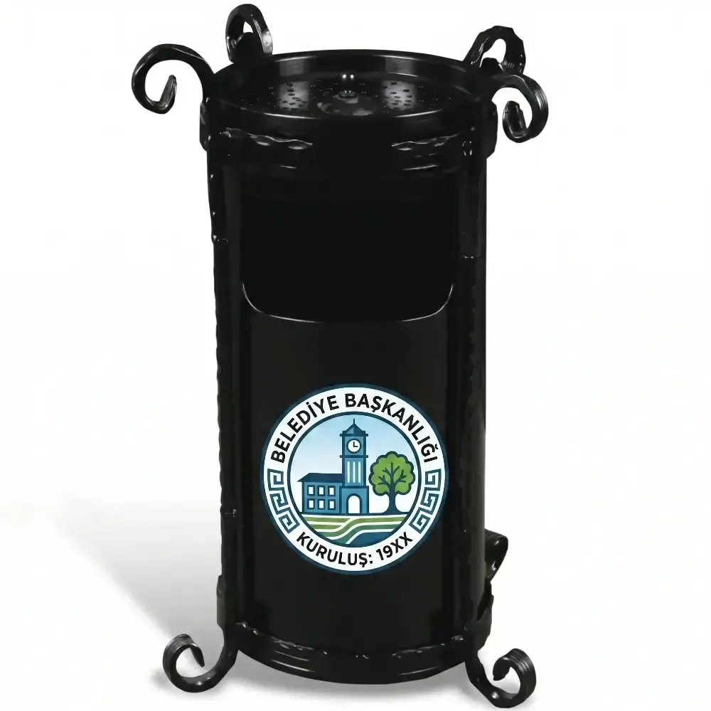 Wrought Iron Legged, Metal Printed Garden Trash Can 50x24 cm Akbrella World AKB-377
