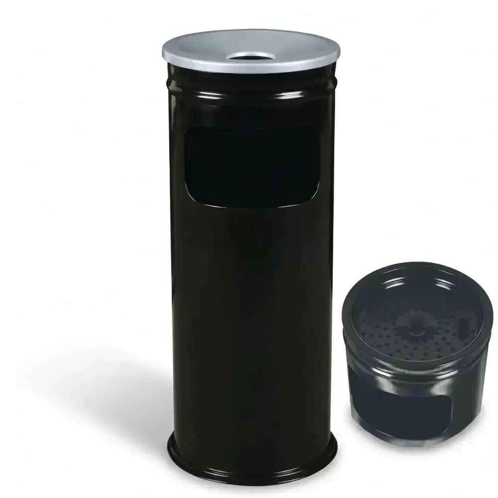 Metal Cylinder Trash Can with Grill Black Lid 57x23 cm Akbrella World AKB-404