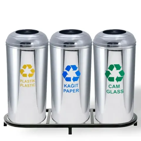 3 Piece Recycling Dustbin Set Paper 36x103x73 cm Akbrella World AKB-635