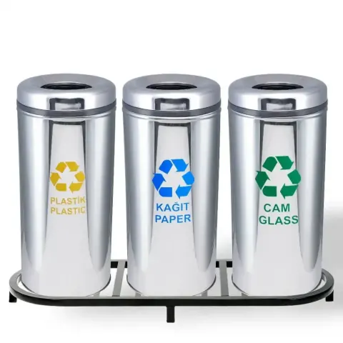 3 Piece Recycling Dustbin Set Plastic 36x103x69 cm Akbrella World AKB-618
