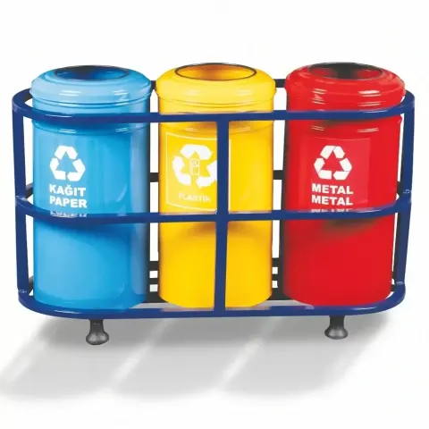 3 Piece Group Recycling Trash Bin Set Plastic 106x62 cm Akbrella World AKB-425