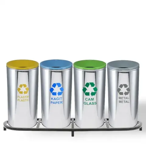 4 Pieces of Recycling Bin Set Plastic 36x136x65 cm Akbrella World AKB-621