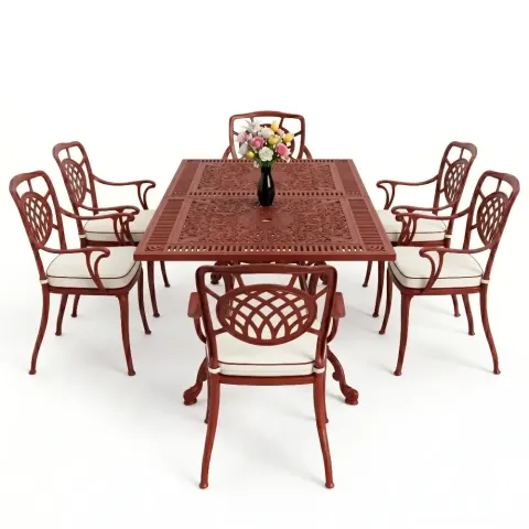 6 Seater Moon Aluminum Casting Table Chair Set with Armrests Akbrella World AKB-1000