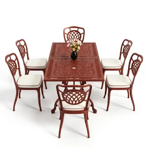 6 Seater Moon Aluminum Die Casting Table Chair Set Without Armrests Akbrella World AKB-999