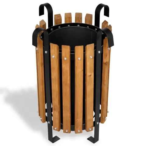 Wood Coated Cylinder Dustbin 40x80 cm Akbrella World AKB-610