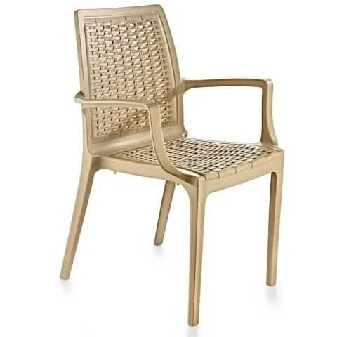 Plastic Rattan Chair with White Armrests 2524 Akbrella World AKB-768 – کریم