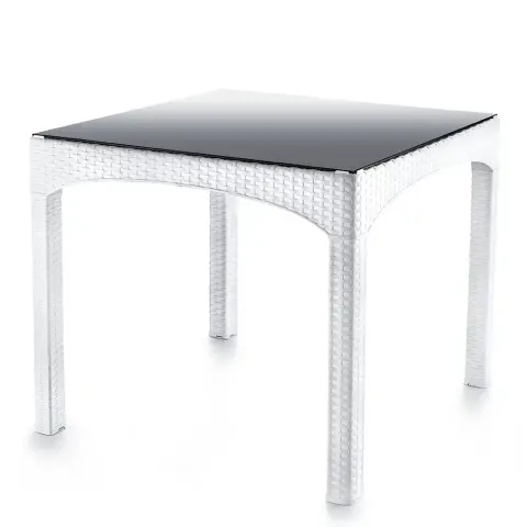White Plastic Rattan Square Glass Table 2576 Akbrella World AKB-783