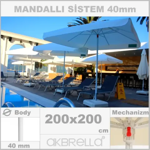 Diameter 40mm Aluminum Body, Pool Umbrella with Latches. 2x2m Akbrella World AKB-70