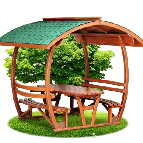 Roofed 4 Seasons Wooden Picnic Table Camellia 353x253x242 cm Akbrella World AKB-281