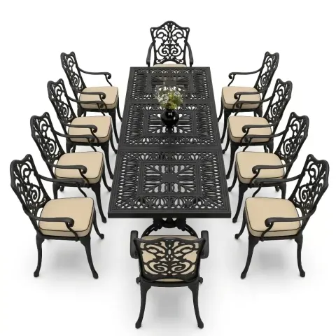 Cm 10 Person Wrought Iron Aluminum Cast Iron Table Chair Set Akbrella World AKB-1026