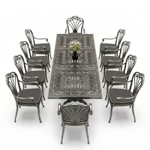 Cm 10 Person Peacock Aluminum Casting Table Chair Set Akbrella World AKB-1055