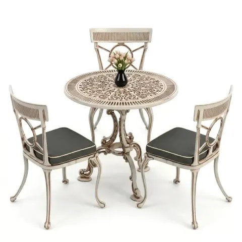 Cm 3 Person Wrought Iron Aluminum Cast Iron Table Chair Set Akbrella World AKB-910
