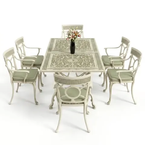 Cm 6 Person Wrought Iron Aluminum Cast Iron Table Chair Set Akbrella World AKB-964