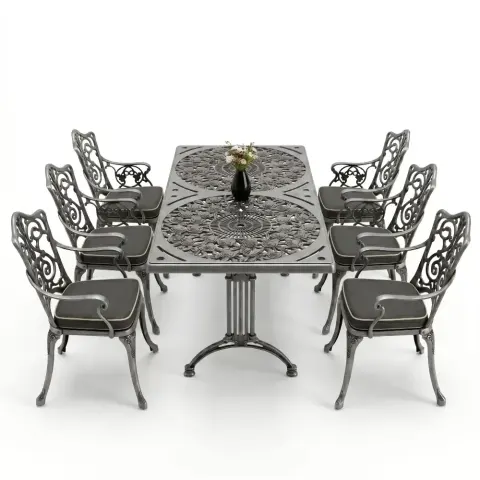 Cm 6 Person Wrought Iron Aluminum Cast Iron Table Chair Set Akbrella World AKB-1014