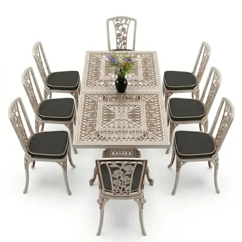 Cm 6 Person Wrought Iron Aluminum Cast Iron Table Chair Set Akbrella World AKB-1021