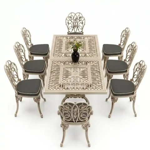Cm 6 Person Wrought Iron Aluminum Cast Iron Table Chair Set Akbrella World AKB-1023