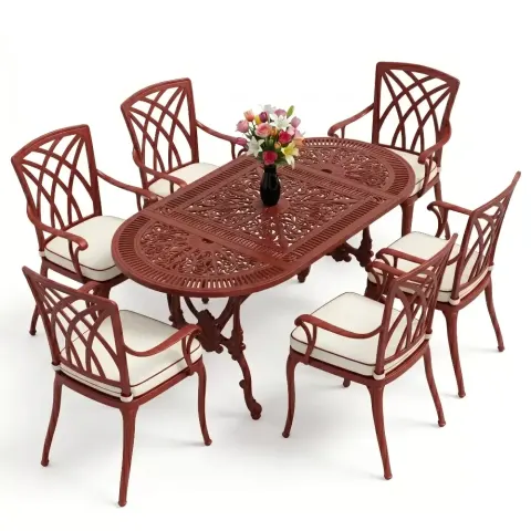 Cm 6 Person Aluminum Casting Table Chair Set with Armrests Akbrella World AKB-1036