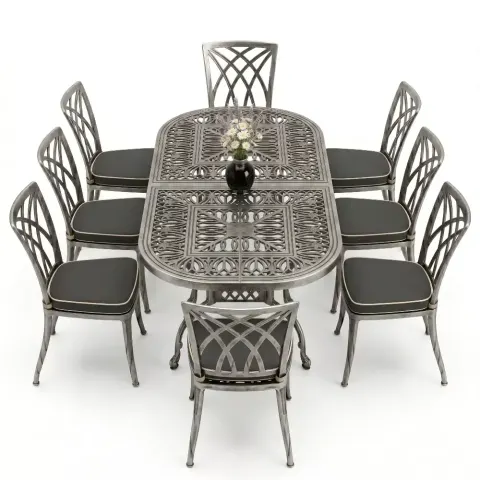 Cm 8 Seater Aluminum Casting Table Chair Set Without Armrests Akbrella World AKB-1053