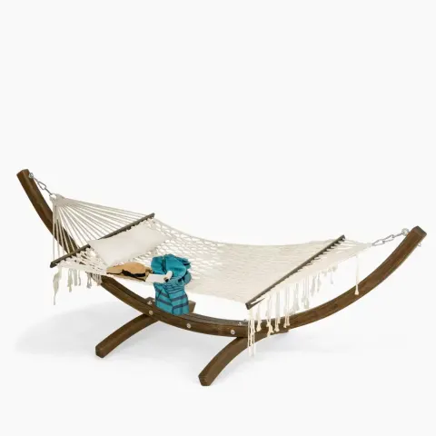 Hand Braided Wooden Gondola Hammock 420x150x142 cm Akbrella World AKB-1082