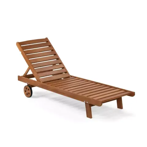 Beech Wood Sun Lounger with Pool Wheels 196x58x27 cm Akbrella World AKB-1081