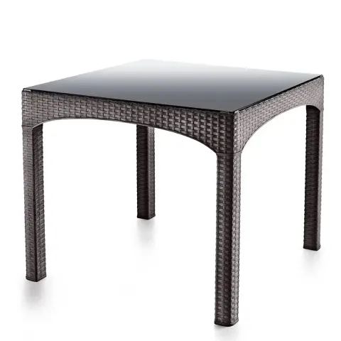 Brown Plastic Square Rattan Table With Glass 2576 Akbrella World AKB-786
